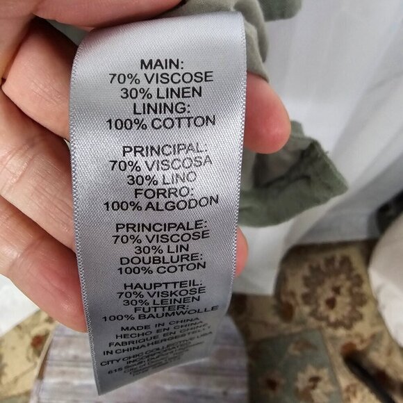 Arna York Olive Green Snap Boho Linen Minimalist Shacket Casual 22/24 - Picture 10 of 12